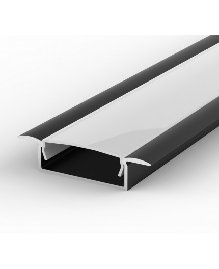 Sample of recessed LED aluminium profile, black extrusion EW1 diffuser